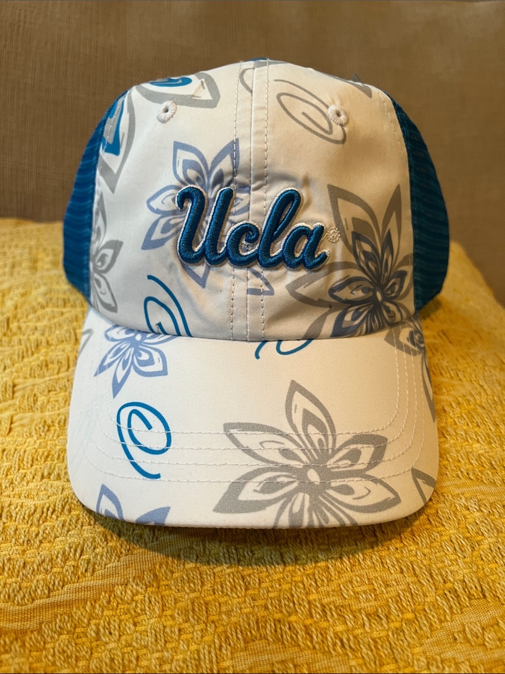 Kids Floral Mesh UCLA Baseball Cap - White & Blue